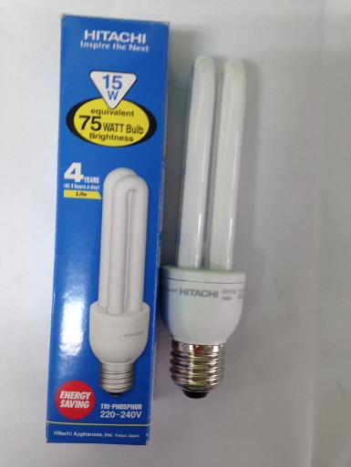 หลอดประหยัดไฟยี่ห้อ Hitachi15W กำลังไฟสูงถึง75W /220-240Vสีขาว